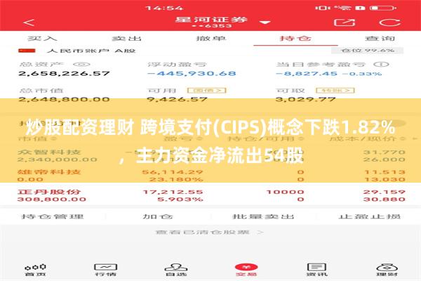 炒股配资理财 跨境支付(CIPS)概念下跌1.82%，主力资金净流出54股